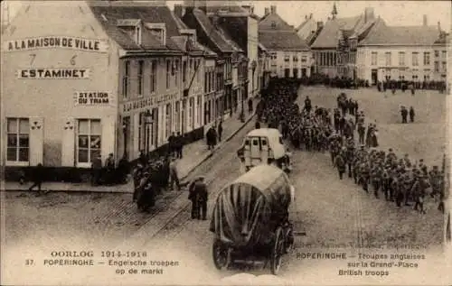 Ak Poperinghe Poperinge Westflandern, Markt, britische Truppen