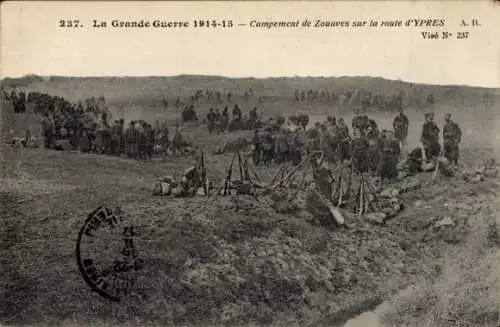 Ak Ypres Ypern Westflandern, Campement de Zouaves dur la route d'Ypres, 1. Weltkrieg, Soldaten