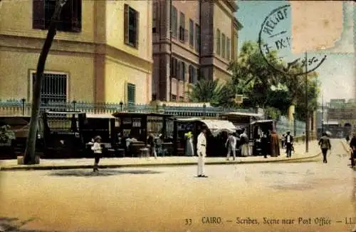 Ak Cairo Kairo Ägypten, Scribes, Scene near Post Office, Straßenpartie