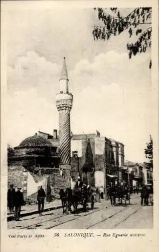 Ak Saloniki Griechenland, Rue Egnatia Sinistree, Minarett