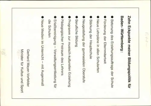 Ak Politiker Gerhard Mayer-Vorfelder, Portrait, Autogramm