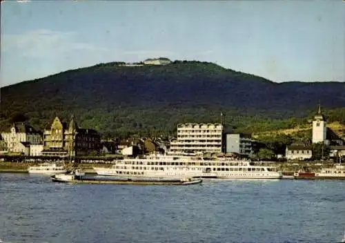 Ak Königswinter am Rhein, Teilansicht, Petersberg, Schiffe