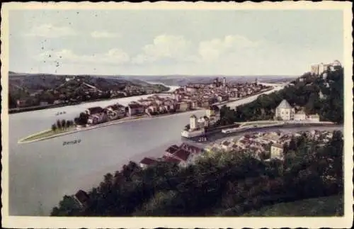 Ak Passau in Niederbayern, Panorama, Donau, Ilz, Inn