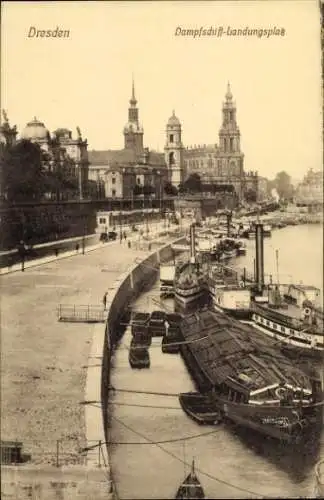 Ak Dresden Altstadt, Dampfschiff-Landungsplatz