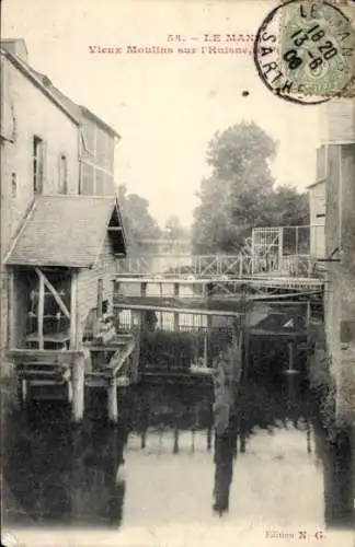 Ak Le Mans Sarthe, vieux Moulins sur l'Huisne