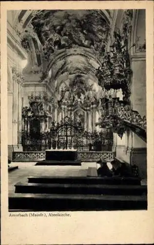 Ak Amorbach Odenwald Unterfranken, Blick in die Abteikirche