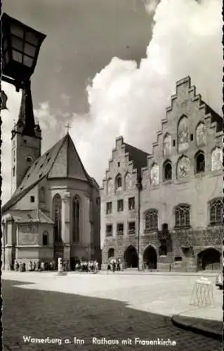 Ak Wasserburg am Inn in Oberbayern, Rathaus, Frauenkirche