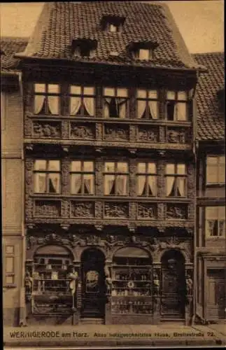 Ak Wernigerode am Harz, altes holzgeschnitztes Haus Breitestraße 72