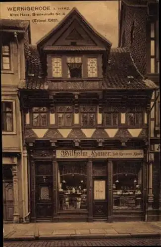 Ak Wernigerode am Harz, Breite Straße No. 4, Altes Haus, Geschäft Wilhelm Hauer