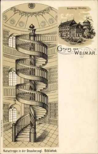 Litho Weimar in Thüringen, Großherzogliche Bibliothek, Naturtreppe