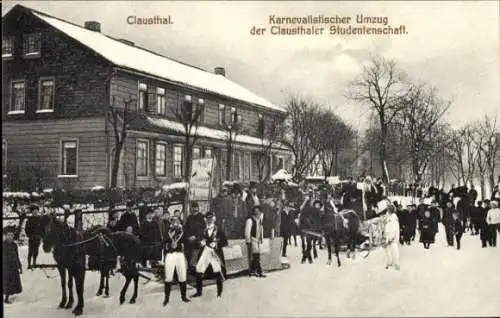 Ak Clausthal Zellerfeld im Oberharz, Karnevalistischer Umzug der Clausthaler Studentenschaft, Winter