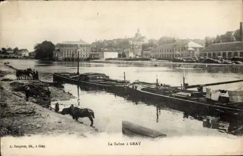 Ak Gray Haute Saône, Saone, Lastkähne