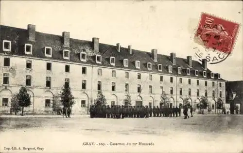 Ak Gray Haute Saône, Kaserne der 12. Hussards, Appell