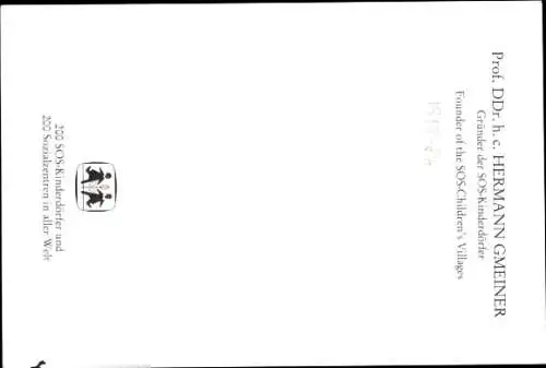 Ak Pädagoge Hermann Gmeiner, Gründer der SOS-Kinderdörfer, Portrait, Autogramm