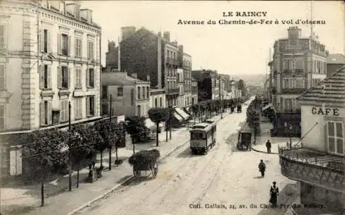 Ak Raincy Seine-Saint-Denis, Avenue du Chemin de Fer Luftlinie, Straßenbahn