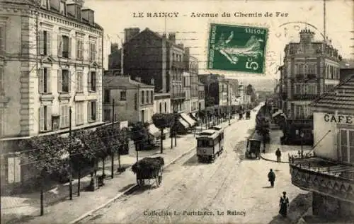 Ak Raincy Seine-Saint-Denis, Avenue du Chemin de Fer Luftlinie, Straßenbahn