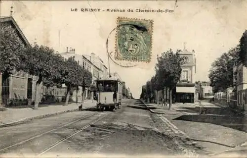 Ak Le Raincy Seine Saint Denis, Avenue du Chemin der Fer, Straßenbahn