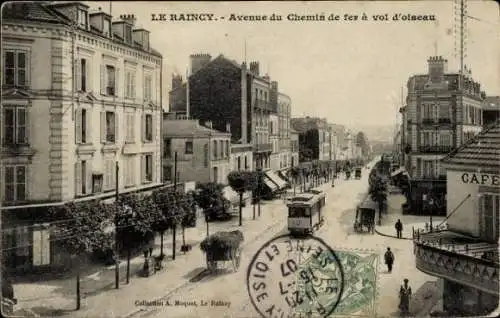 Ak Raincy Seine-Saint-Denis, Avenue du Chemin de Fer Luftlinie, Straßenbahn