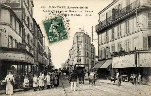 Ak Montreuil sous Bois Seine Saint Denis, Carrefour des Rues de Paris