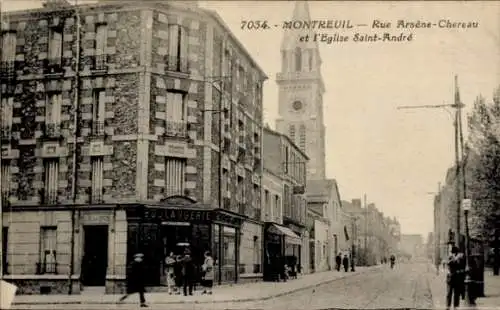 Ak Montreuil sous Bois Seine Saint Denis, Rue Arsène Chereau und Kirche Saint André