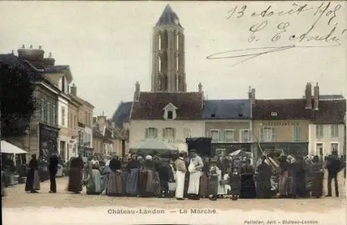 Ak Château Landon Seine et Marne, Markt