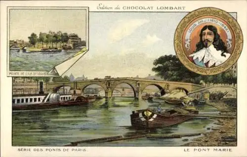 Litho Paris, Le Pont Marie, Chocolat Lombart, Reklame, Louis XIII