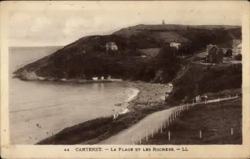 Ak Carteret Manche, Der Strand und die Felsen