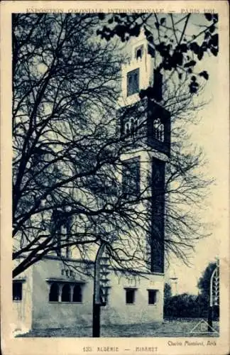 Ak Paris, Kolonialausstellung 1931, Algerien, Minarett