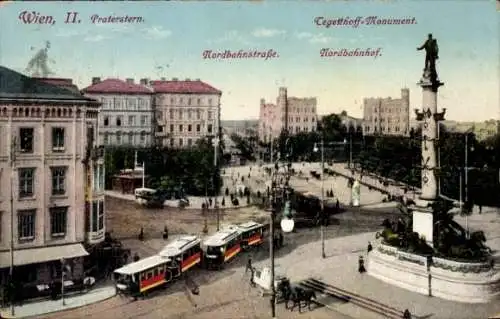 Ak Wien 2 Leopoldstadt, Praterstern, Nordbahnhof, Tegetthoffdenkmal