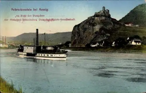 Ak Strekov Schreckenstein Ústí nad Labem Aussig Elbe Stadt, Burg, Dampfer