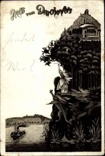 Vorläufer Litho Königswinter am Rhein, Drachenfels