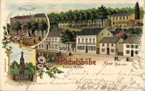 Litho Steele Essen im Ruhrgebiet, Michelshöhe, Kaiser Friedrich Denkmal, Mariensäule