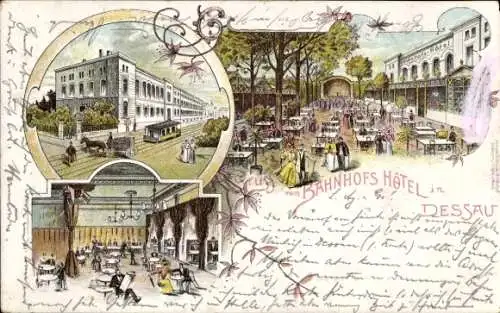 Litho Dessau in Sachsen Anhalt, Bahnhofs-Hotel, Saal, Garten