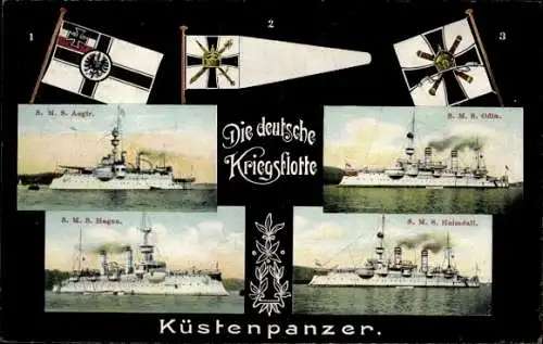 Ak Deutsche Kriegsschiffe, Kaiserliche Marine, SMS Odin, SMS Hagen, SMS Aegir