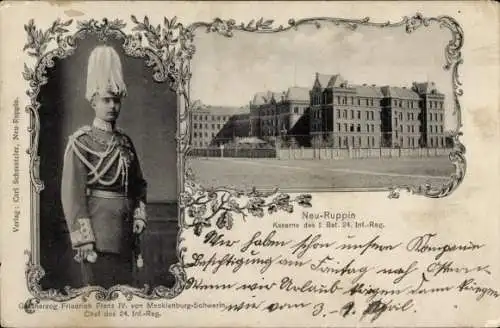 Ak Neuruppin in Brandenburg, Großherzog Friedrich Franz IV. von Mecklenburg-Schwerin, Kaserne