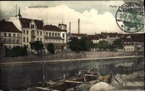 Ak Saarbrücken im Saarland, Partie an der Saar, Ort