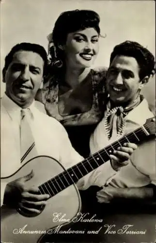 Ak Schauspielerin Elma Karlowa, Annunzio Mantovani, Vico Torriani, Portrait, Film Gitarren der Liebe