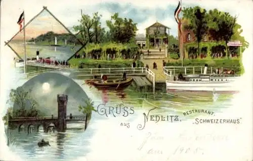 Mondschein Litho Nedlitz Potsdam in Brandenburg, Restaurant Schweizerhaus