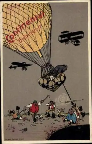 Ak Reklame, Continental Ballonstoff, Flugzeuge, Ballon