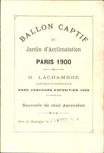 Ak Ballon Captif, H. Lachambre, Luftfahrt