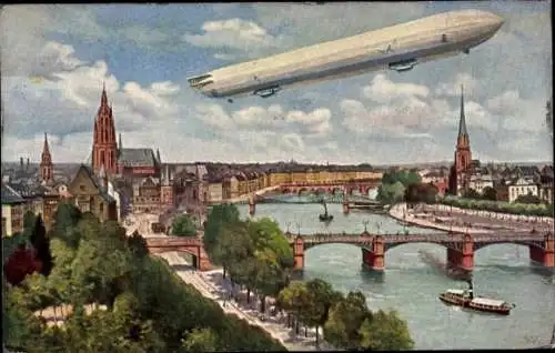 Künstler Ak Frankfurt am Main, Internationale Luftfahrtausstellung, Zeppelin