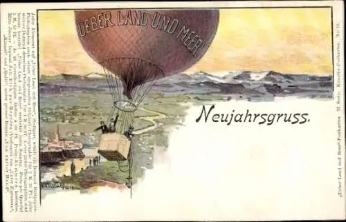 Künstler Litho Thiel, E., Glückwunsch Neujahr, Ballon