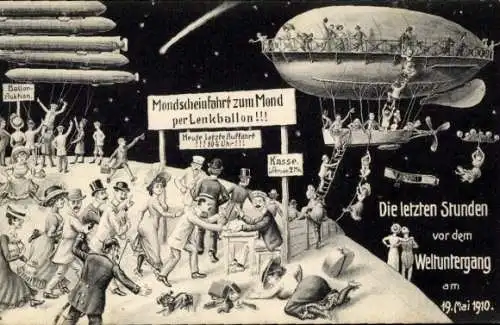 Ak Erinnerungskarte an Untergang der Welt 19 Mai 1910, Halleyscher Komet, Zeppelin