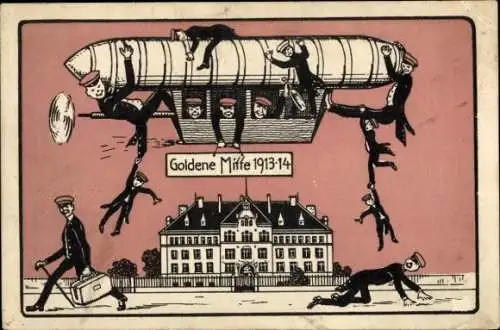 Ak Goldene Mitte 1913-1914, Soldaten, Zeppelin, Luftschiff