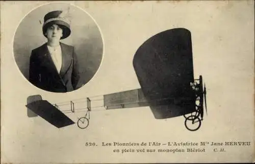 Ak Aviation, Fliegerin Jane Herveu, Eindecker Bleriot