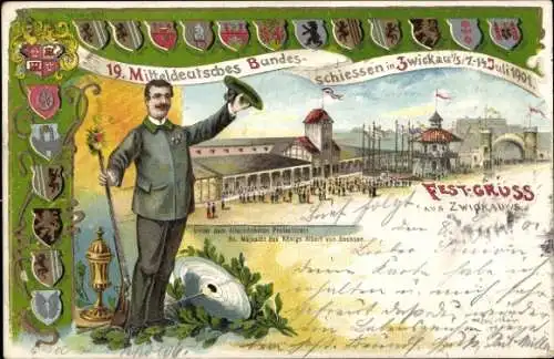 Litho Zwickau in Sachsen, 19. Mitteldeutsches Bundesschießen 7-14. Juli 1901