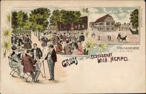 Litho Großzschocher Leipzig in Sachsen, Restaurant Wilh. Hempel, Garten