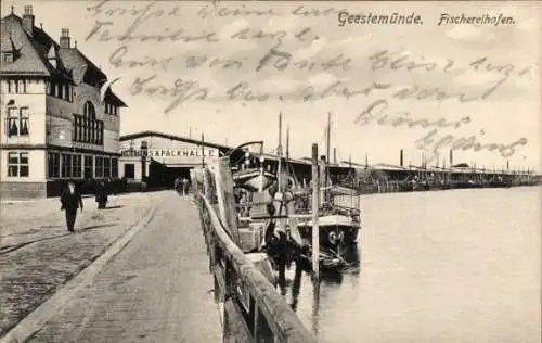 Ak Geestemünde Bremerhaven, Partie am Fischereihafen, Packhalle