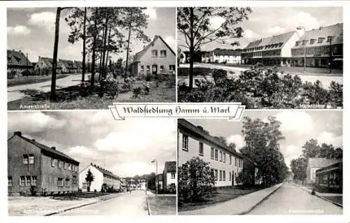 Ak Hamm Marl im Ruhrgebiet, Waldsiedlung, Amselstraße, Marktplatz, Schwalbenstraße, Lutherhaus