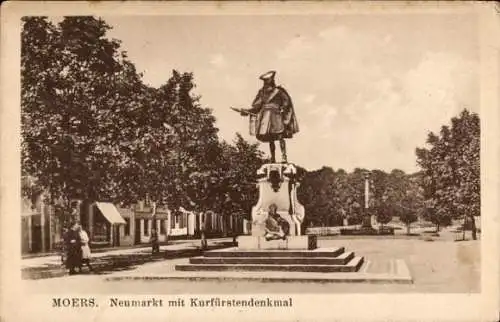 Ak Moers am Niederrhein, Neumarkt mit Kurfürstendenkmal und Geschäften